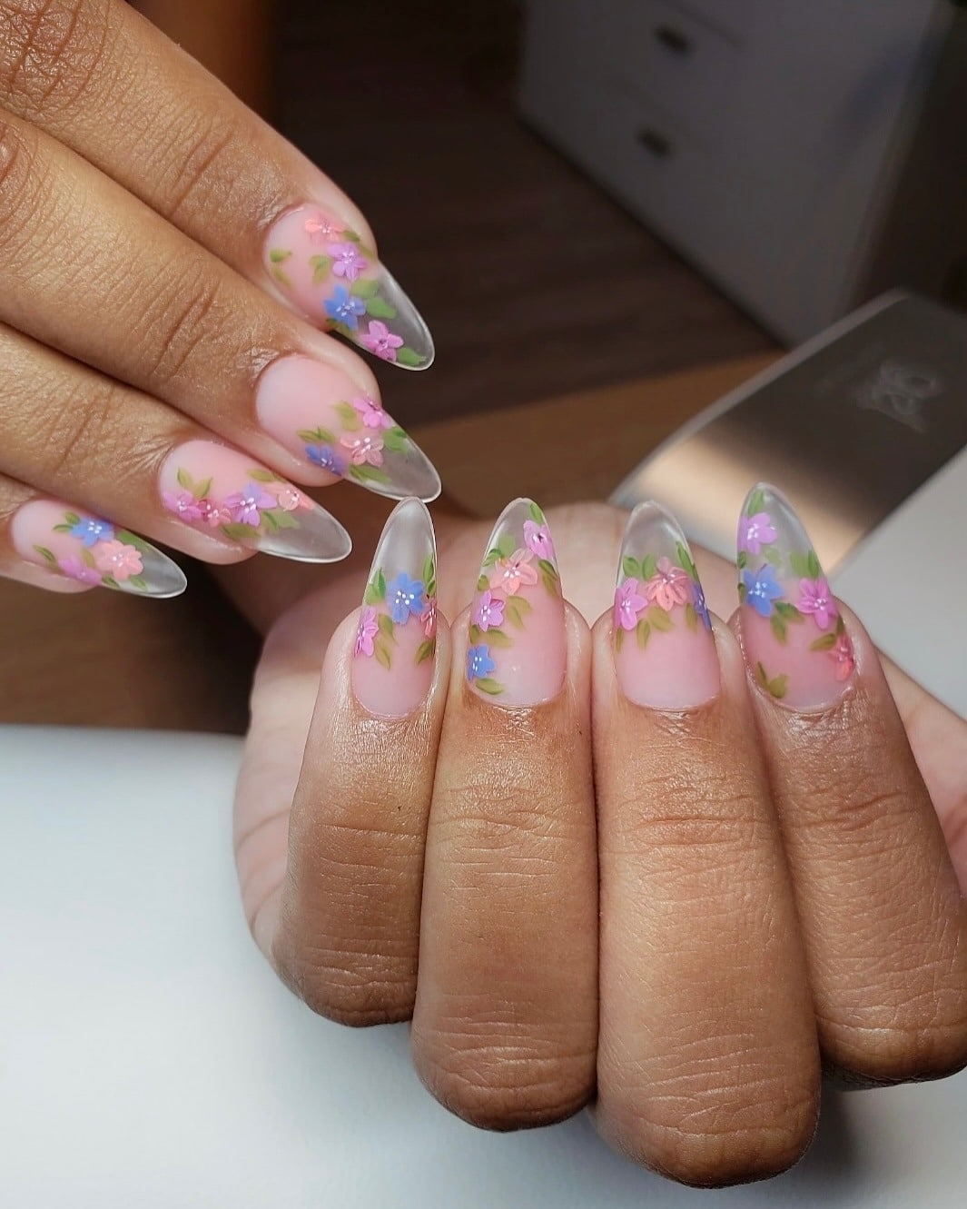 4. Pressed Flower Garden Glass Nails - glass nail ideas