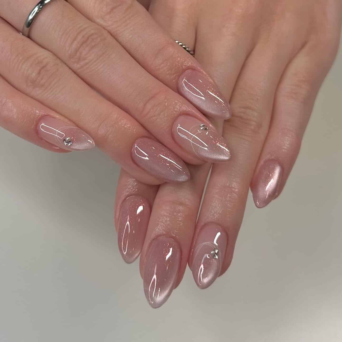 8. Blush Crystal Gradient Glass Nails - glass nail ideas