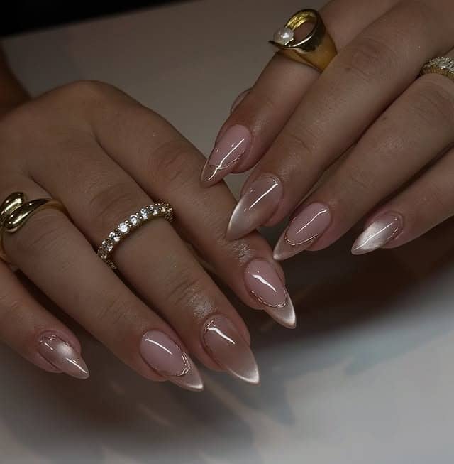 11. Champagne Fade Glass Almond Nails - glass nail ideas