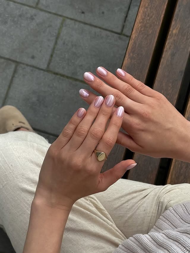 13. Lilac Pearl Sheer Glass Nails - glass nail ideas