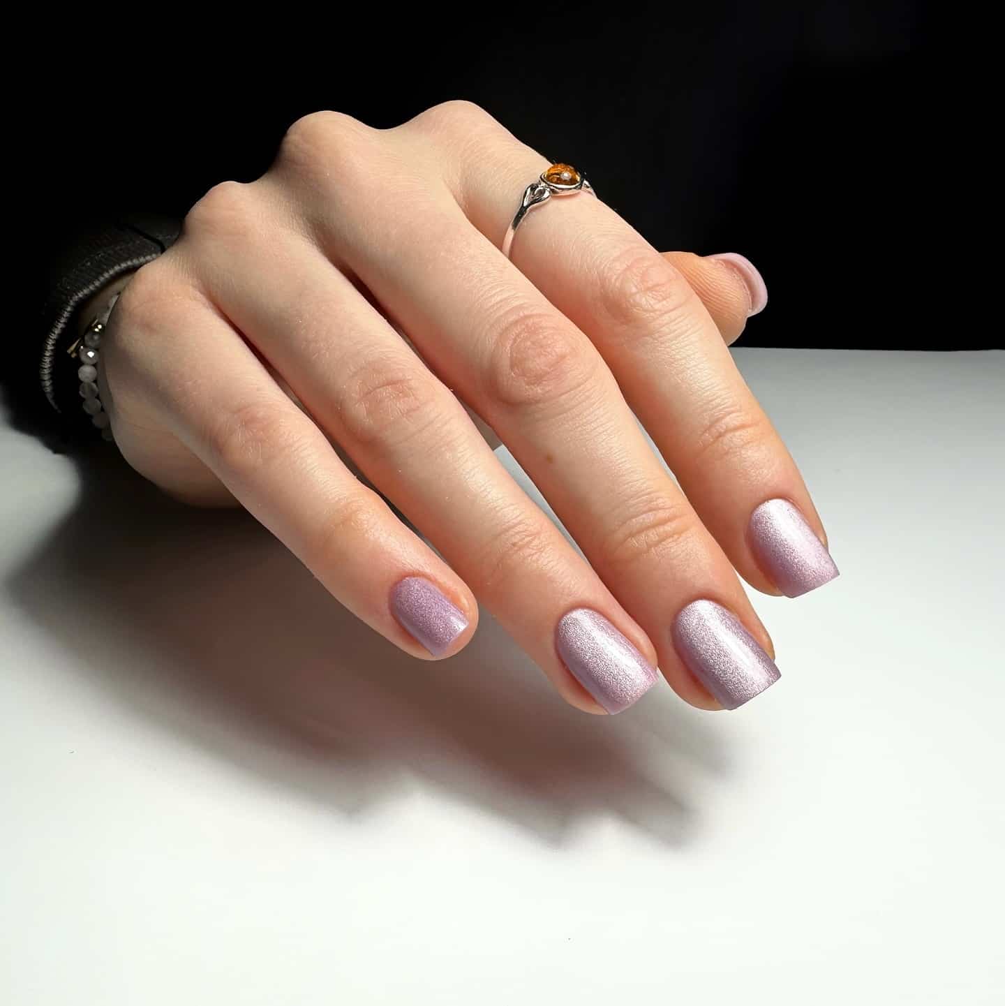 15. Soft Lavender Satin Glass Square Nails - glass nail ideas