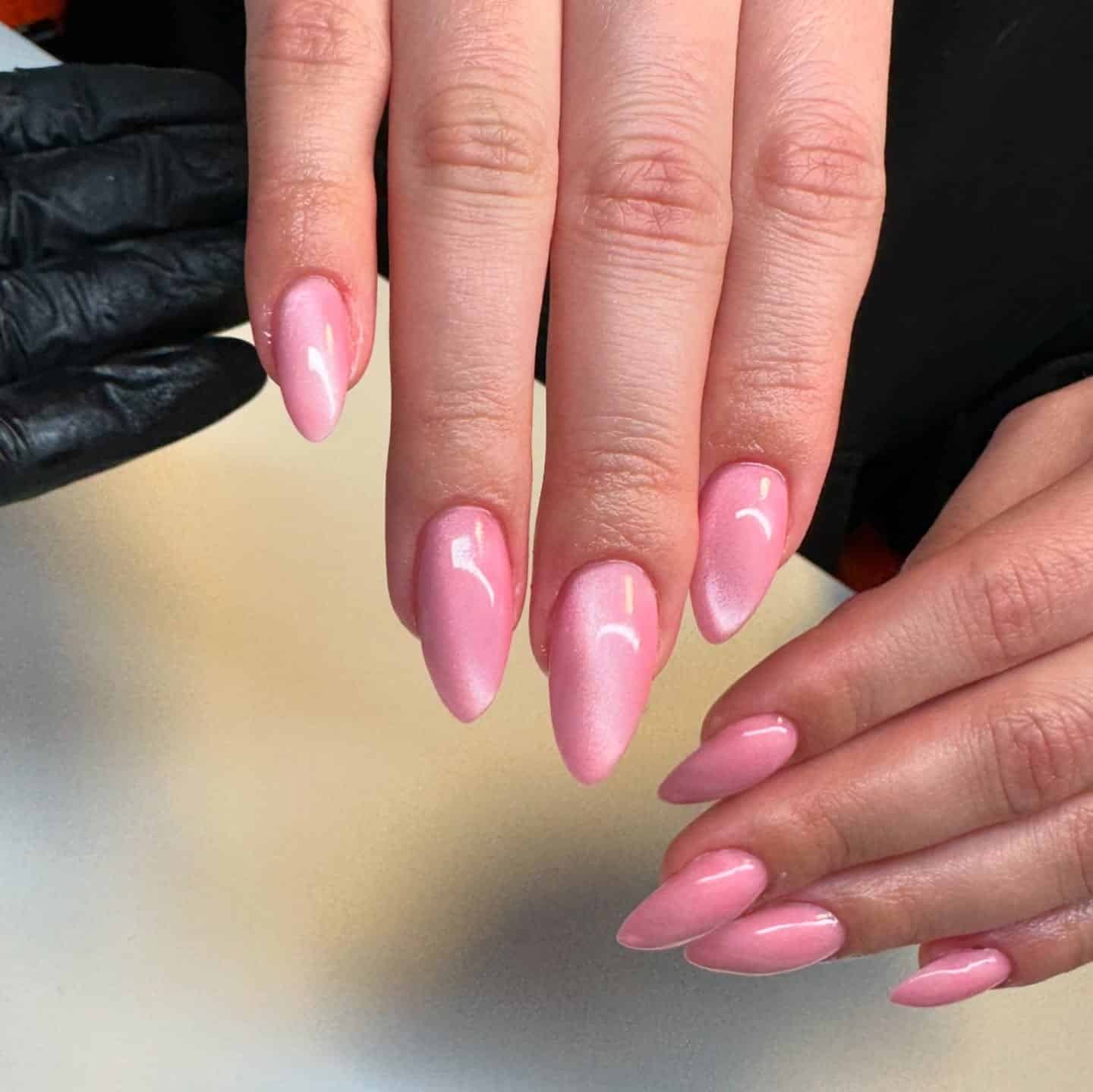 16. Bubblegum Glow Glass Nails - glass nail ideas