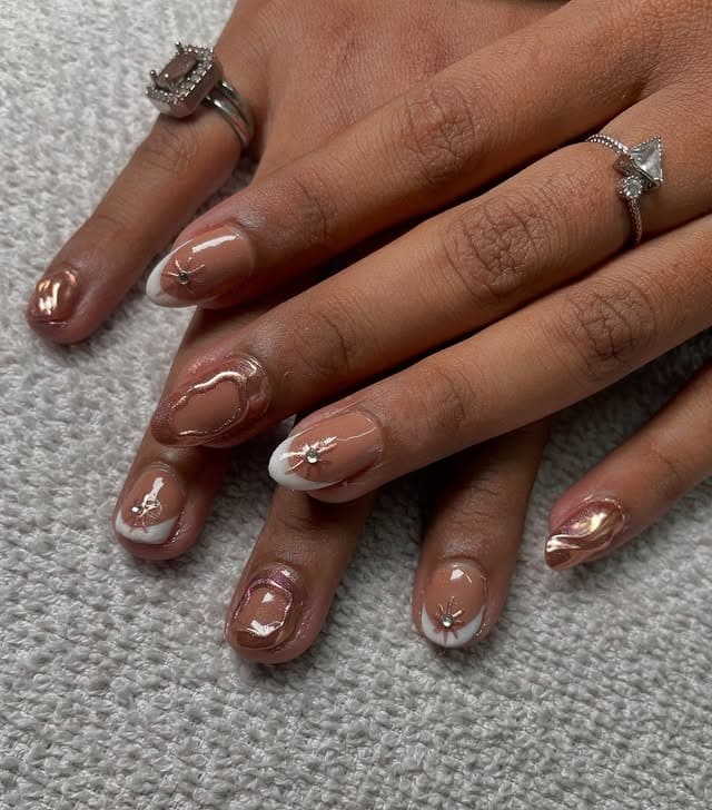 17. Bronze Ripple French Glass Nails - glass nail ideas