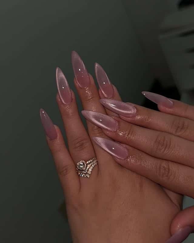 22. Rosy Cloud Long Glass Stiletto Nails - glass nail ideas