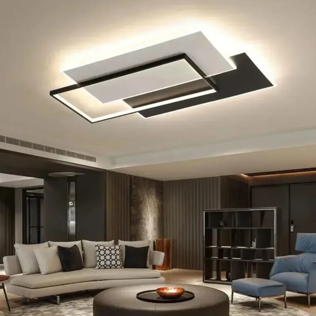 2. Geometric Frame Illumination - rectangle living room ideas