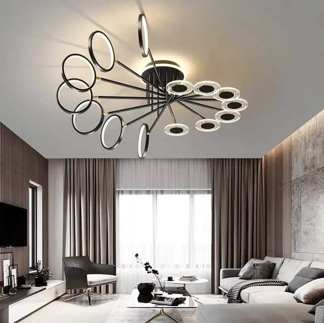 3. Modern Circular Burst Chandelier - rectangle living room ideas