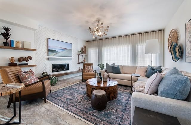 6. Contemporary Brass Cluster Chandelier - rectangle living room ideas