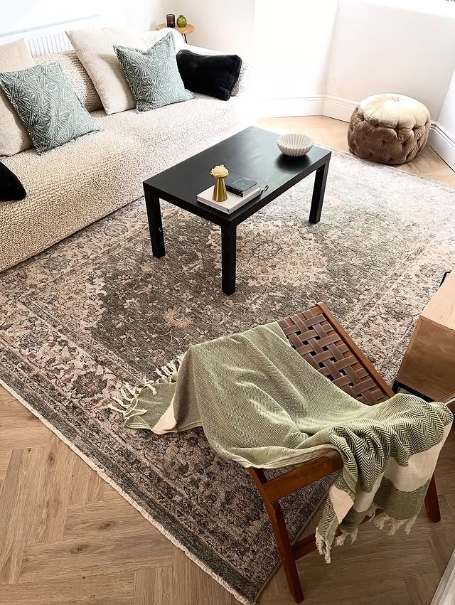 15. Modern Eclectic With Patterned Soft Green Accents - rectangle living room ideas