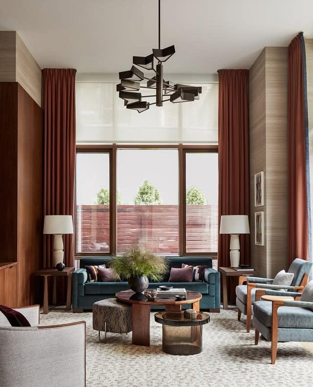 16. Mid-Century Elegance in Teal and Terracotta - rectangle living room ideas