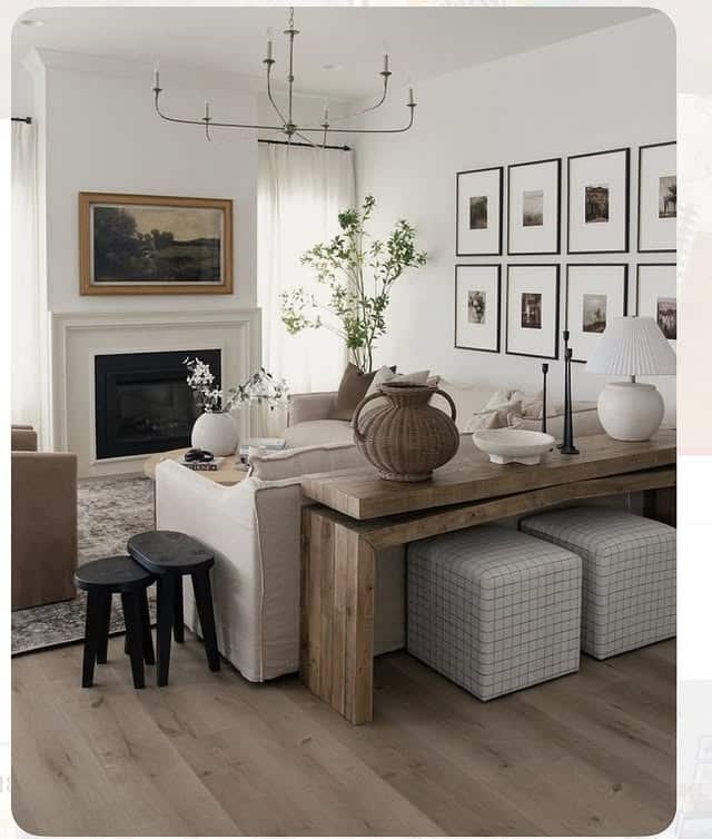 19. Transitional Light and Wood Contrast - rectangle living room ideas