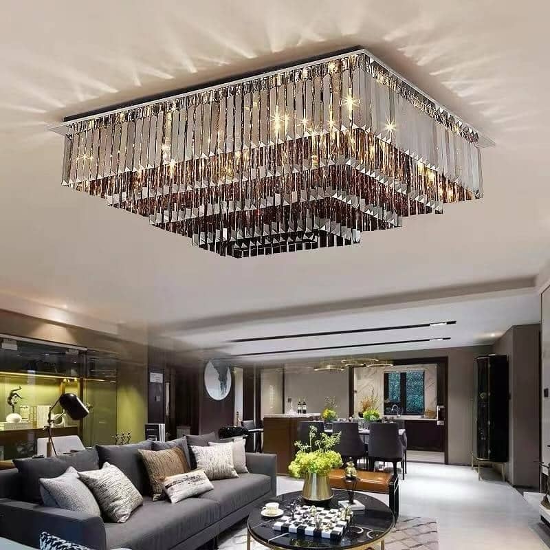 22. Luxury Crystal Edge Lighting in Deep Neutrals - rectangle living room ideas