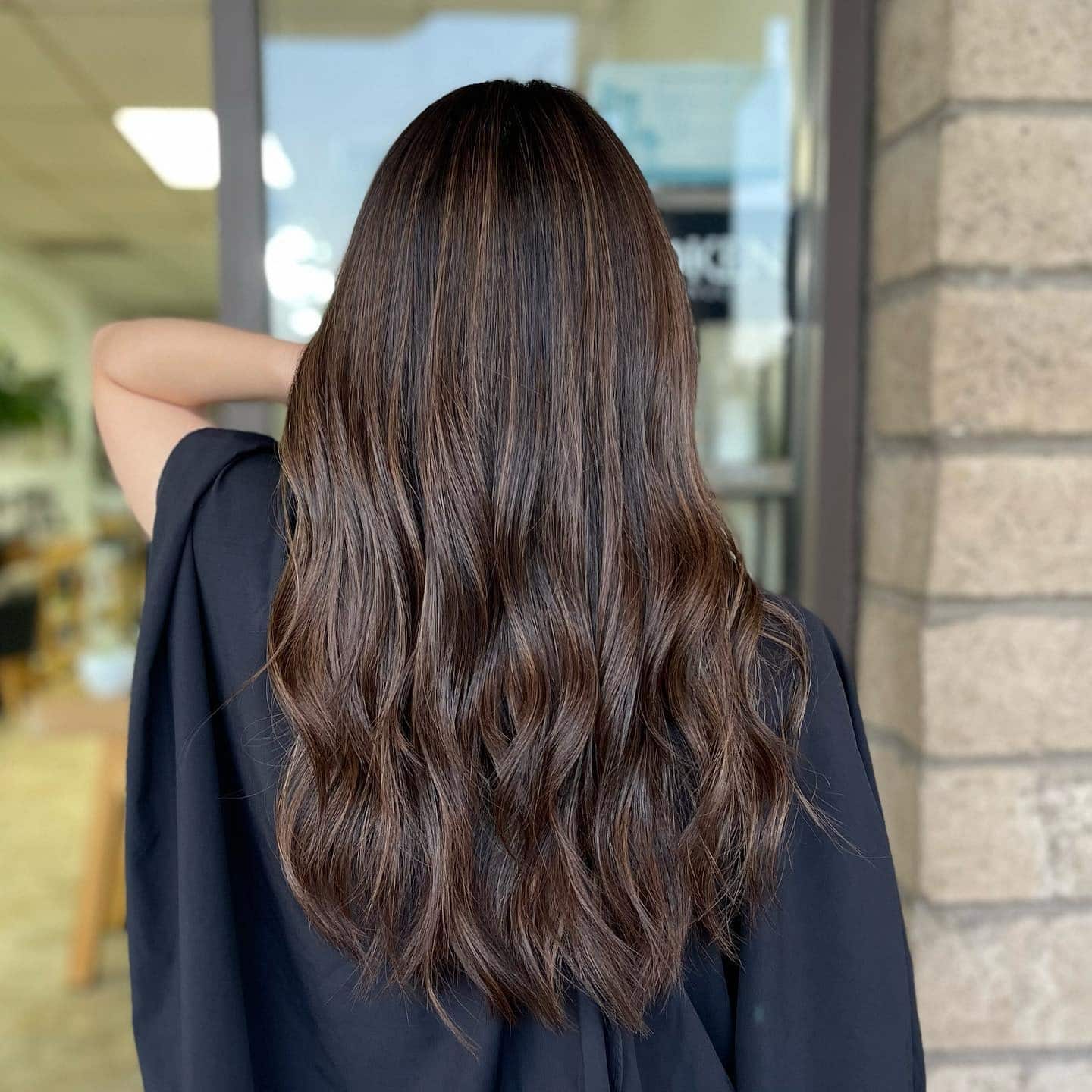 12. Deep Cocoa Brunette with Subtle Lifting Balayage - Brunette Balayage Hair Color