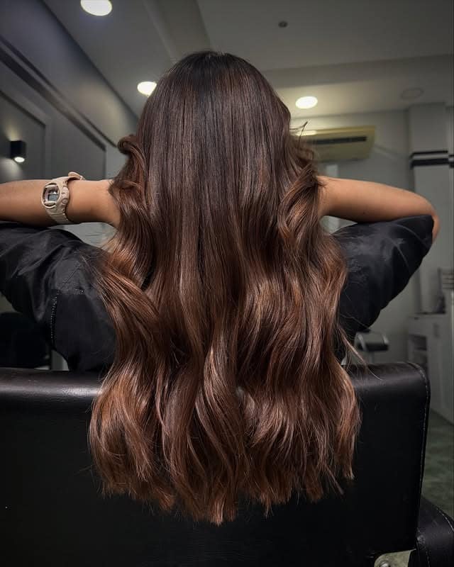 14. Chocolate Melt Balayage with Glossy Waves - Brunette Balayage Hair Color