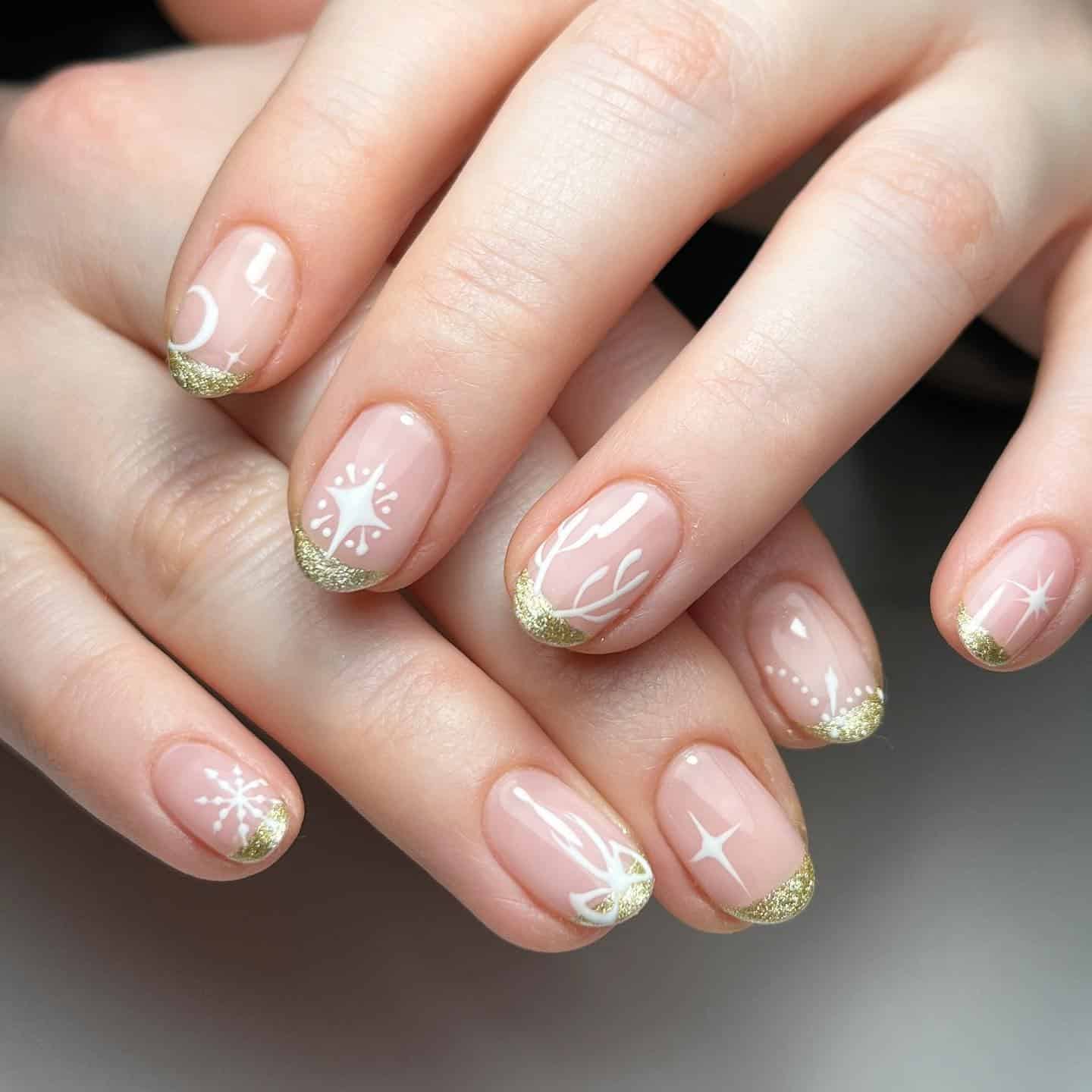 1. Golden Frost Minimalist Tips - gold and white nail ideas