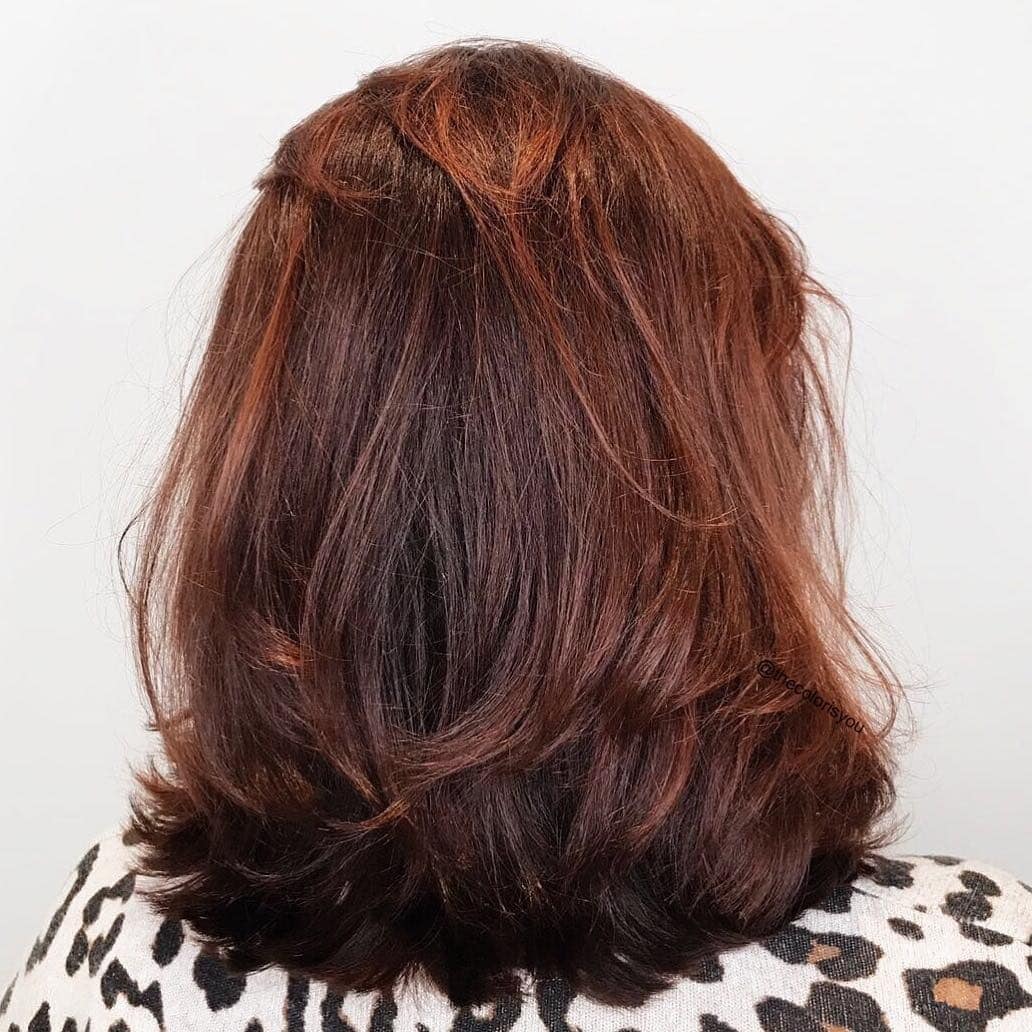 9. Layered Shoulder-Length Cut in Auburn Brown - Dark Auburn Hair Color