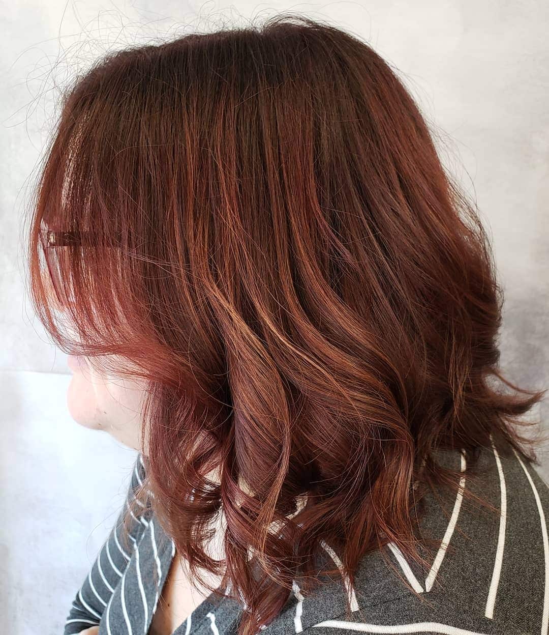 13. Layered Shoulder-Length Cut in Auburn Brown - Dark Auburn Hair Color