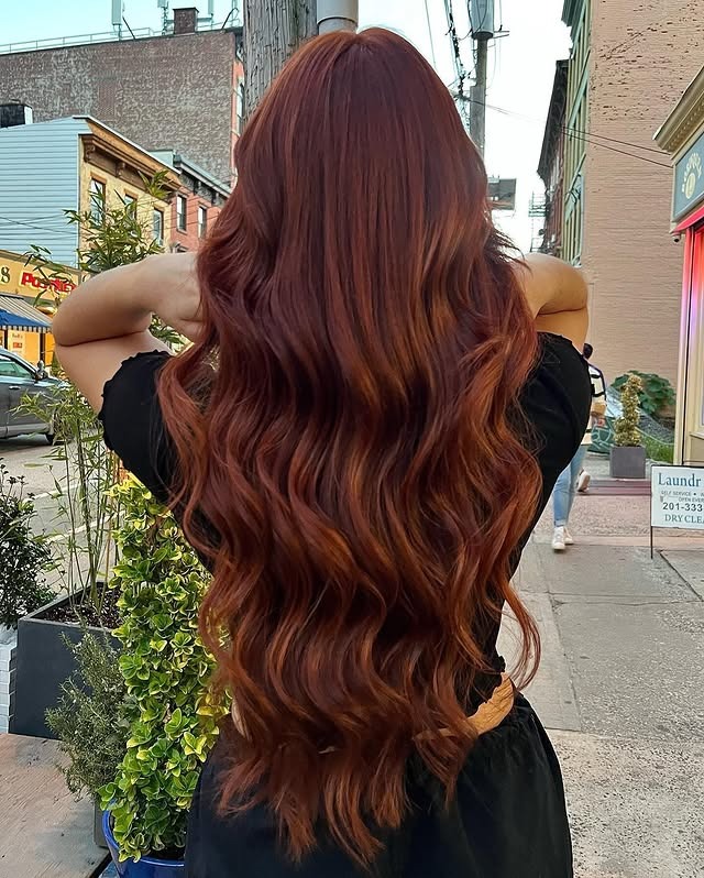 14. Long Loose Waves in Deep Auburn - Dark Auburn Hair Color