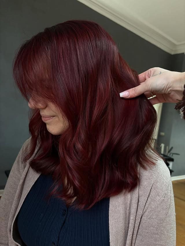 1. Deep Wine Red Soft Layers - Red Hair Color