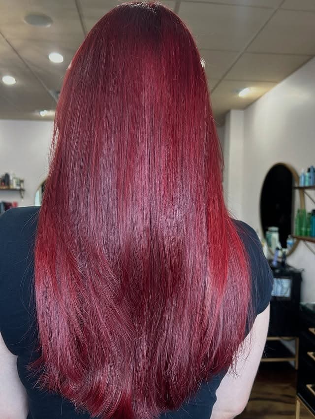 2. Classic Burgundy Red with Seamless Length - Red Hair Color
