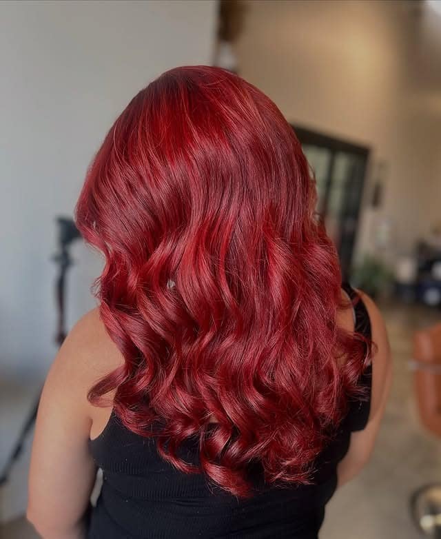 3. Ruby Red Waves with Dimensional Flow - Red Hair Color