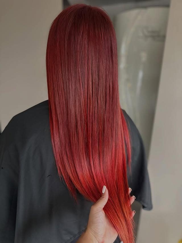 4. Polished Crimson Straight Cut - Red Hair Color