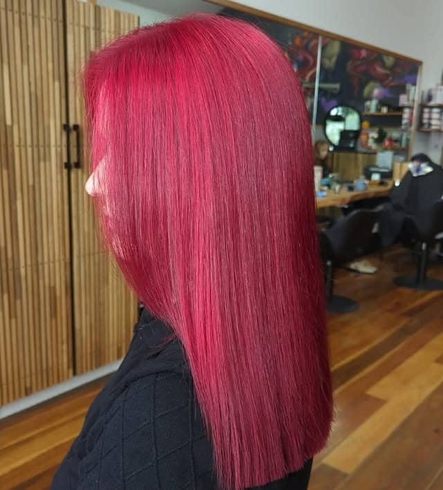 12. Sleek Rose-Red Blunt Cut - Red Hair Color