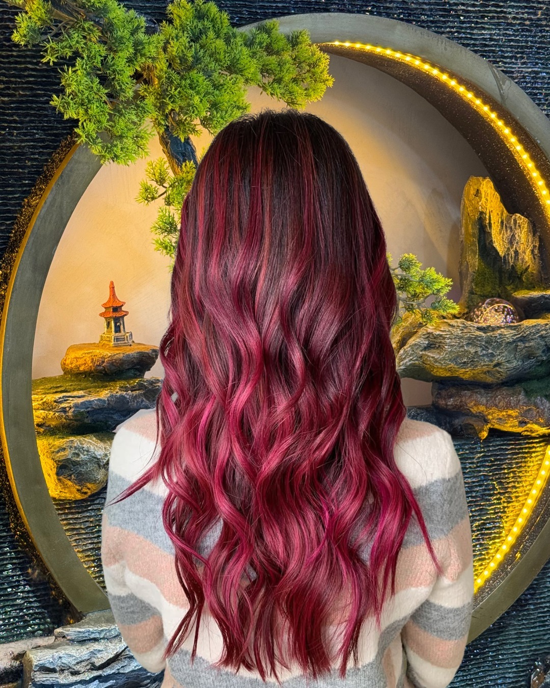 16. Berry Red Waves with Gradient Depth - Red Hair Color