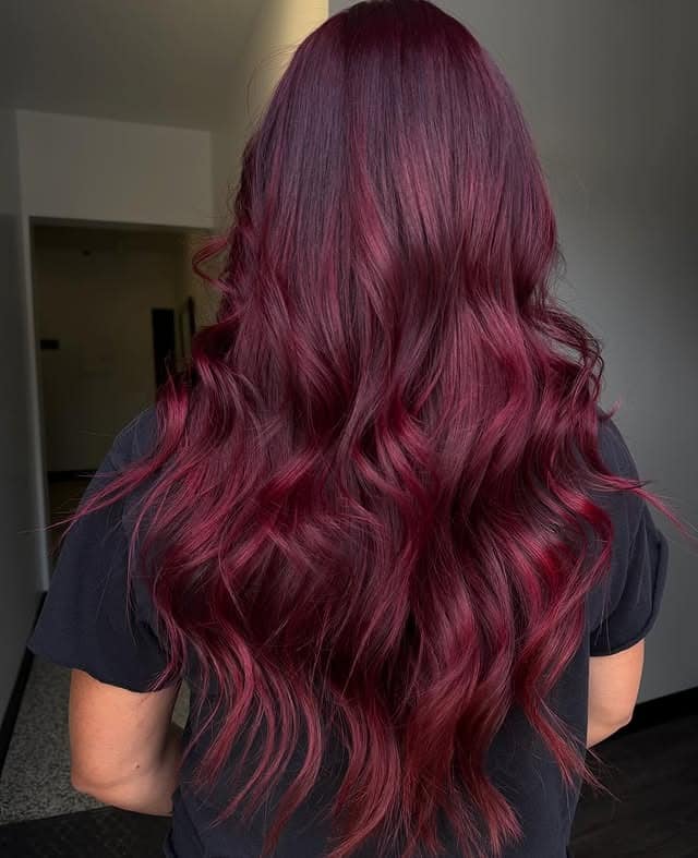 18. Long Burgundy Red with Defined Waves - Red Hair Color