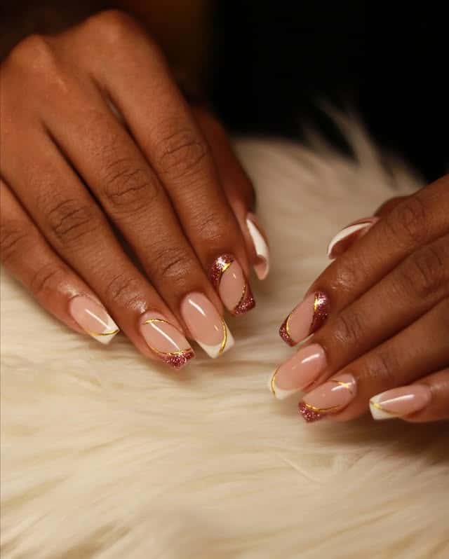 14. Blush Almond Nails with Rose Gold Foil Tips - gold foil nail ideas