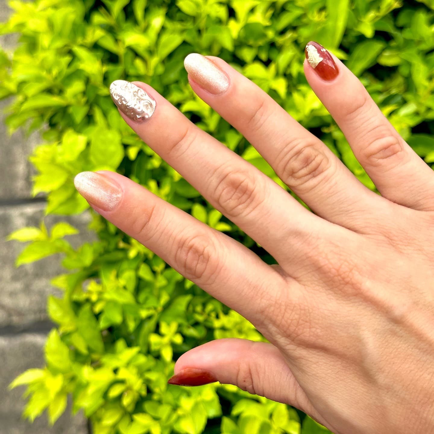 18. Mixed Metallic Nails with Gold Foil Accents - gold foil nail ideas