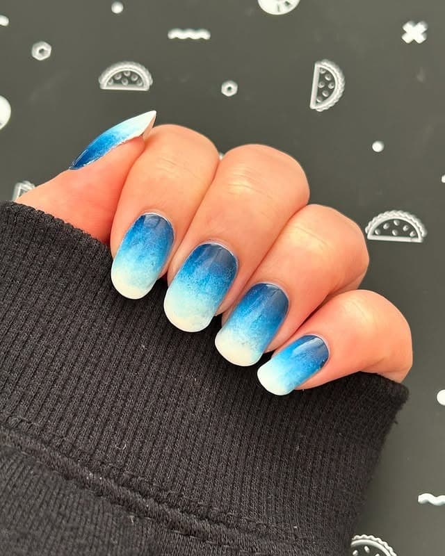 5. Blue Frost Gradient Oval Nails - gradient nail ideas