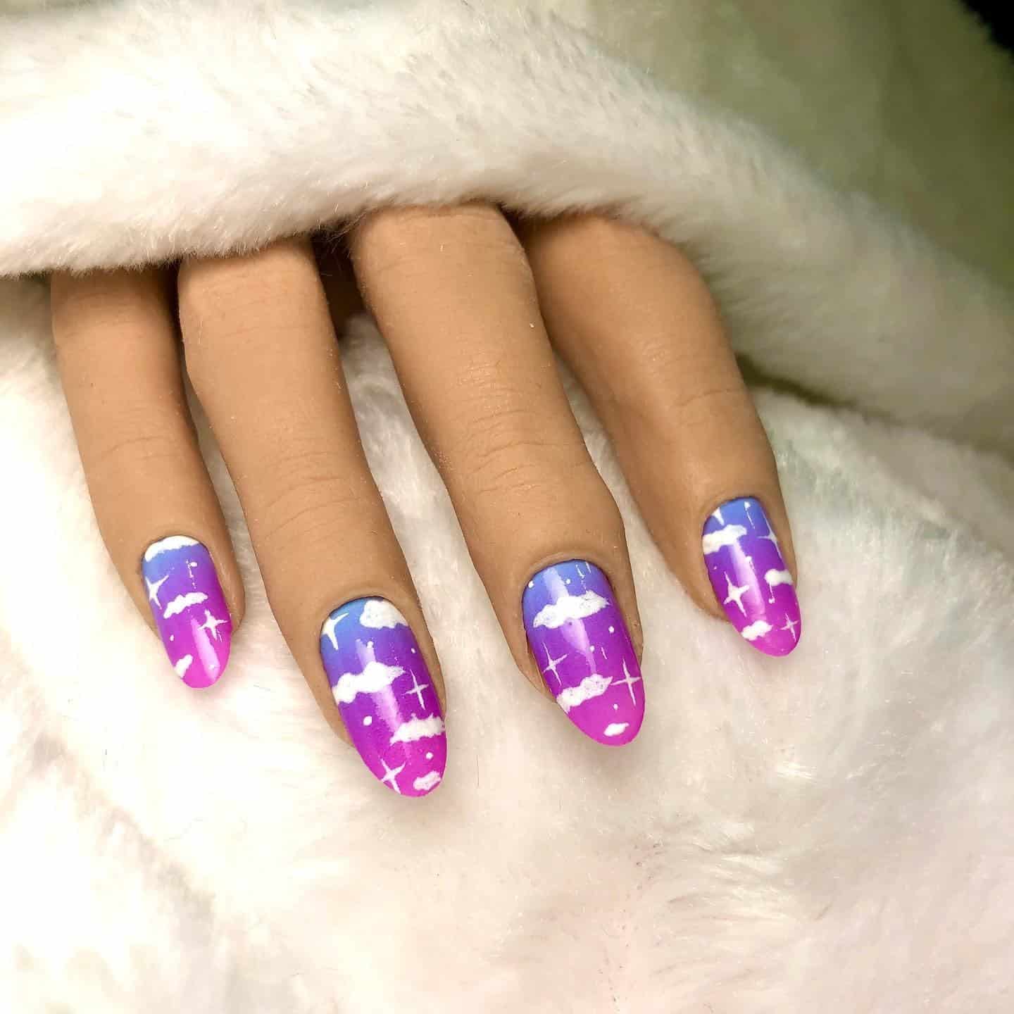 6. Dreamy Purple Sky Gradient Nail Art - gradient nail ideas