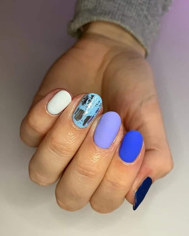 15. Blue and Lilac Gradient Nails with Abstract Accent - gradient nail ideas