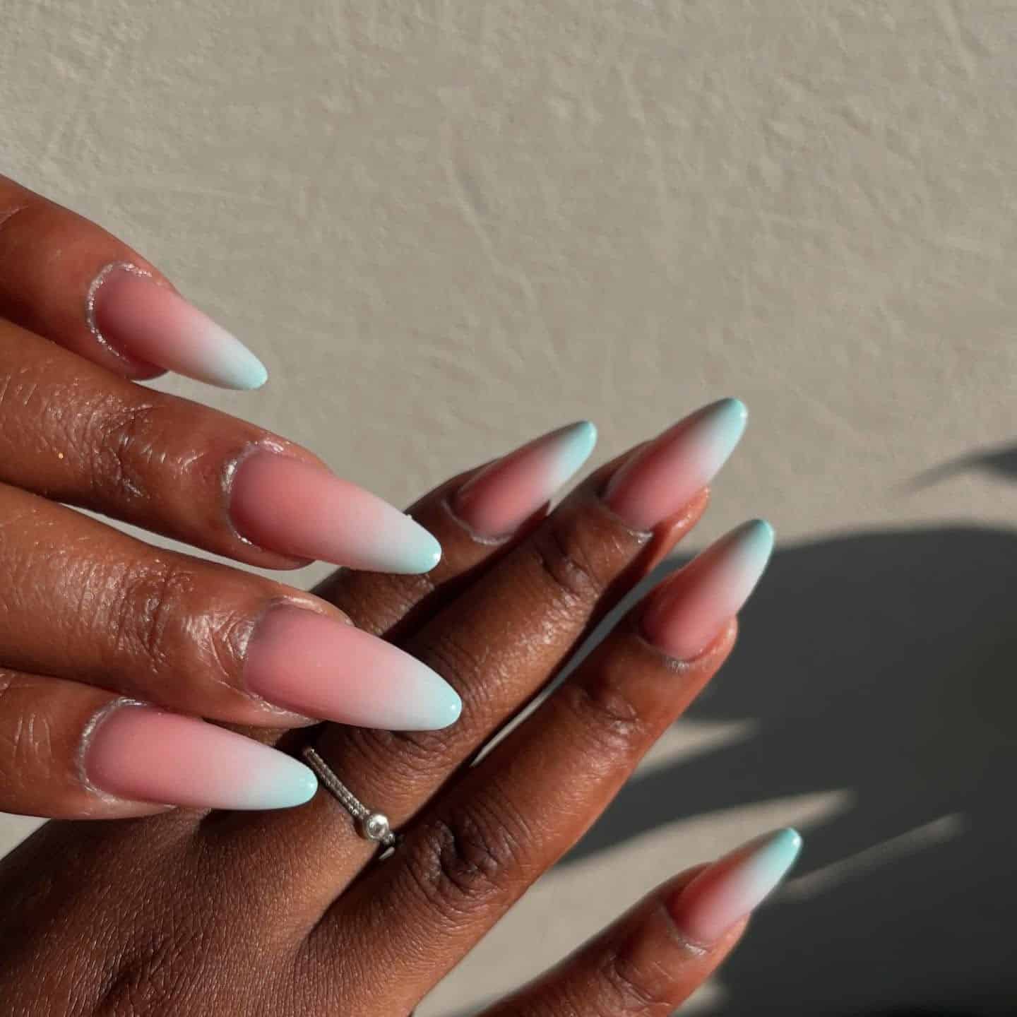19. Mint Tip French Gradient Stiletto Nails - gradient nail ideas