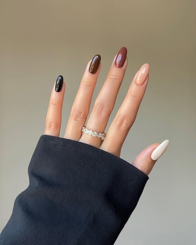 22. Neutral Brown Gradient Almond Nails - gradient nail ideas