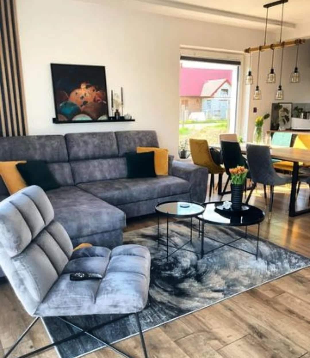 5. Cozy Family Living Room with Smoky Gray Area Carpet - living room carpet ideas