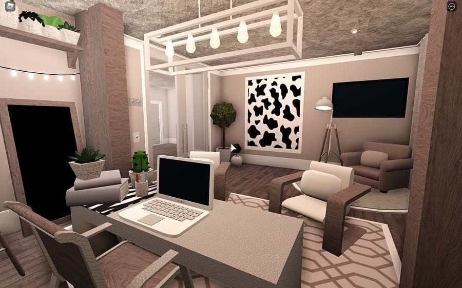 1. Modern Wood Office in Warm Neutrals - bloxburg office ideas