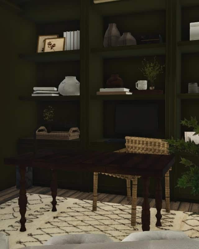 2. Dark Green Library Office with Earthy Accents - bloxburg office ideas