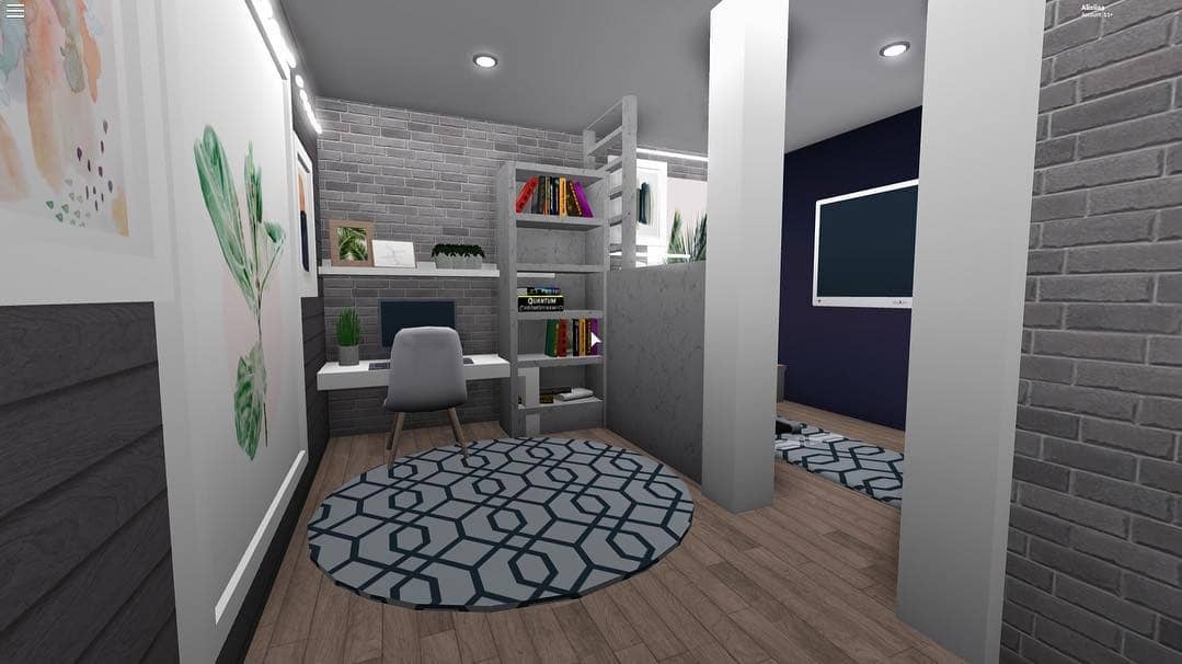 4. Compact Study Office in Gray and Soft Blue - bloxburg office ideas