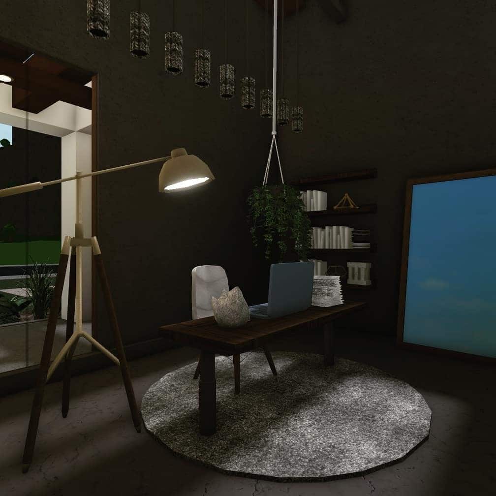 5. Dramatic Night Office in Black and Walnut - bloxburg office ideas