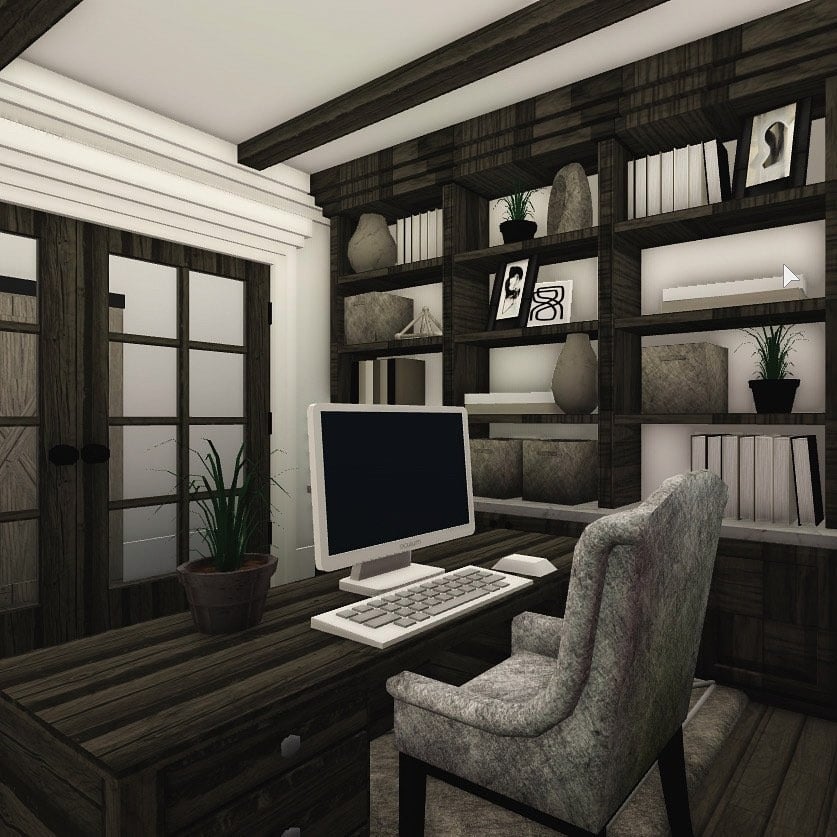 6. Classic Executive Office in Charcoal and Cream - bloxburg office ideas