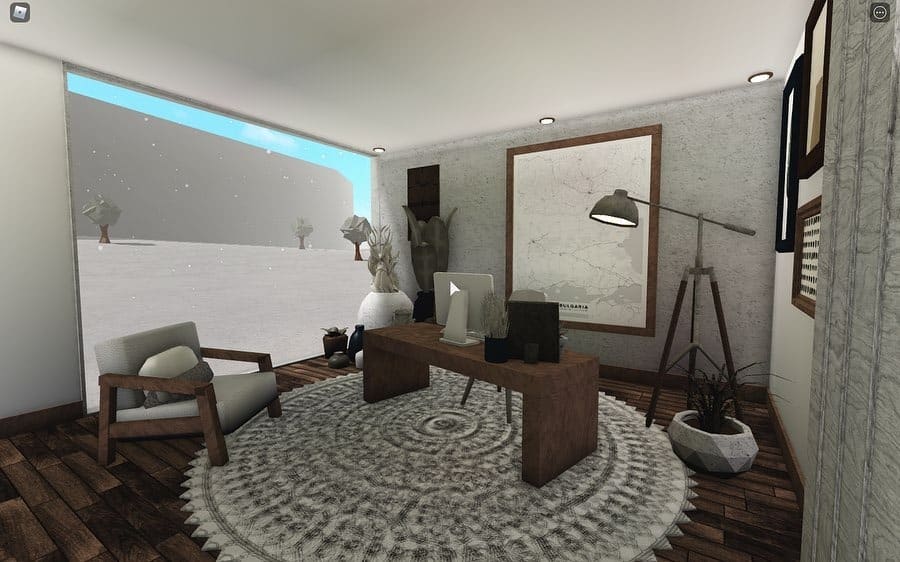 8. Nature-Inspired Office in Taupe and Olive - bloxburg office ideas