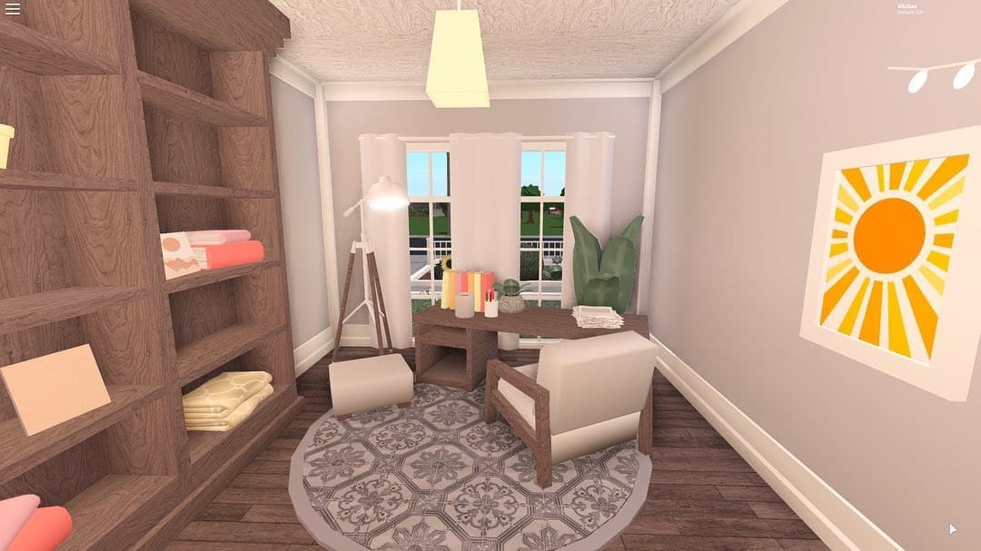 15. Cozy Reading Office in Blush and Soft Wood - bloxburg office ideas