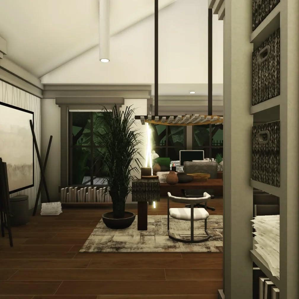 17. Organic Modern Office in Olive and Walnut - bloxburg office ideas