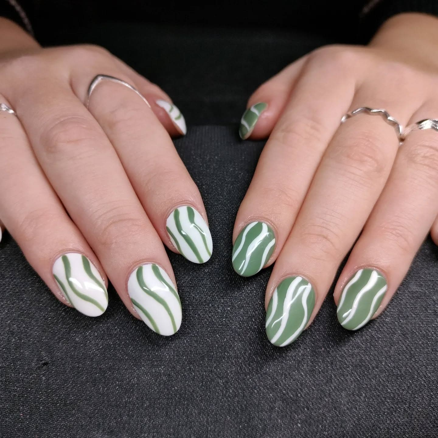 3. Sage and White Organic Wave Art - green and white nail ideas