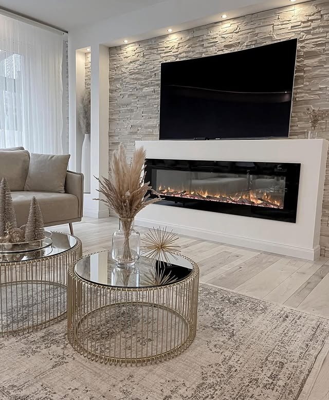 8. Contemporary Glam with Stone and Metallic Finishes - glam living room ideas