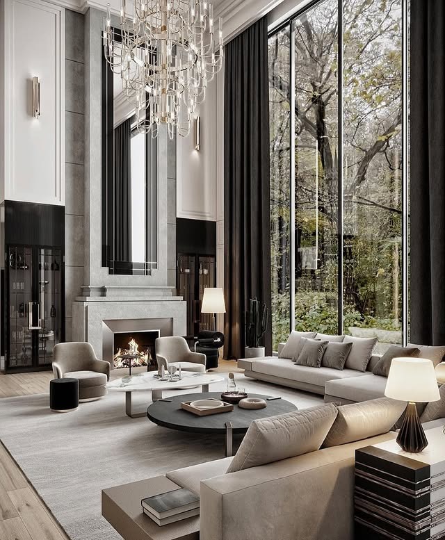 14. Luxury Modern Glam with Grand Scale and Neutrals - glam living room ideas