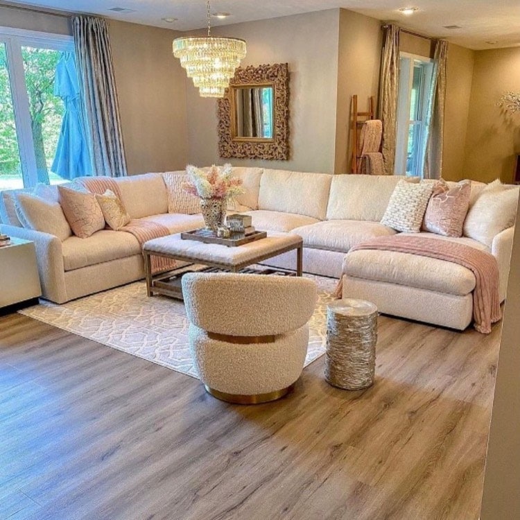 15. Cozy Glam Neutrals with Soft Blush Accents - glam living room ideas