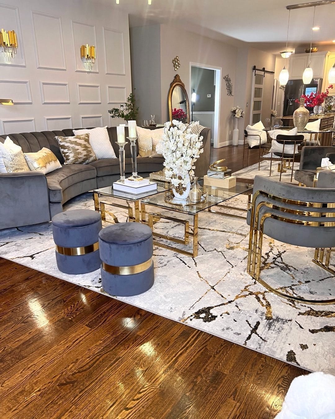 22. Elegant Glam Neutrals with Soft Gray and Gold - glam living room ideas