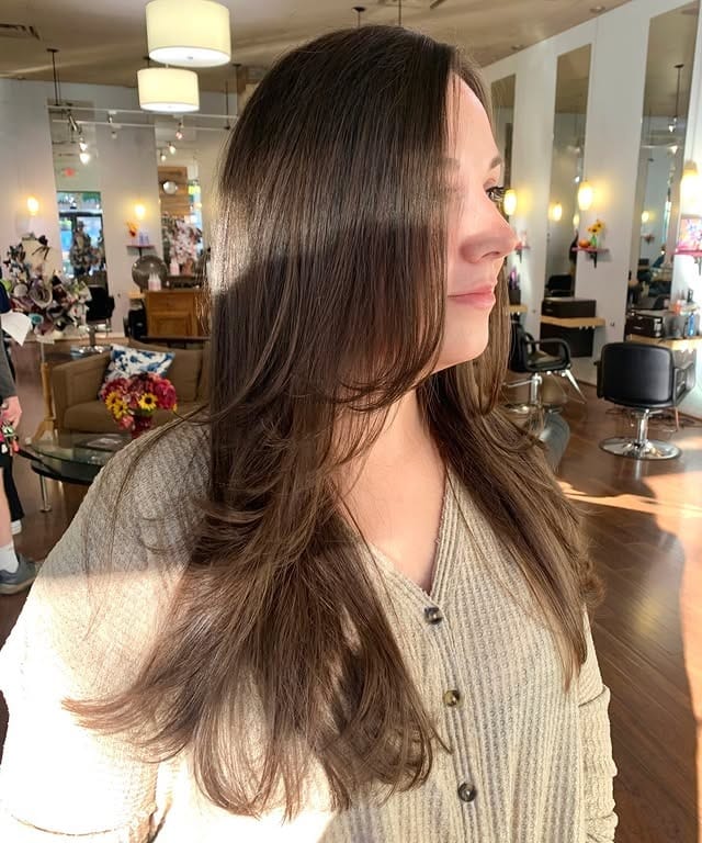 2. Chocolate Brown Long Layers with Face-Framing Shape - Long Layered Hairstyles